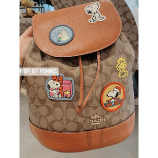 Coach X Peanuts Dempsey Drawstring Backpack In Signature Canvas With Patches