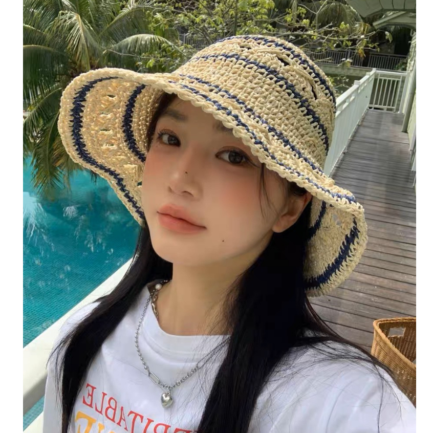 พร้อมส่ง!!! หมวกสานผู้หญิง หมวกถักปีกกว้าง ใส่เที่ยวใส่กันแดดได้ S032