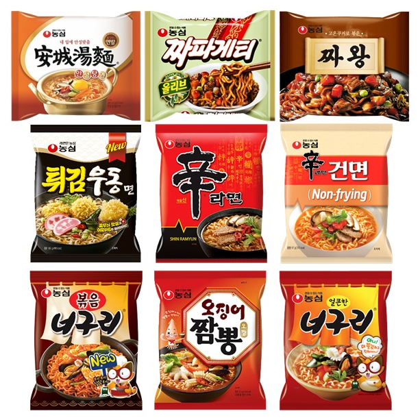 nongshim shin ramyun collection ชินรามยอน มาม่าเกาหลี cup and envelop 신라면 작은컵 큰컵 김치신라면 농심 봉지라면