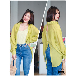 เสื้อเชิ๊ต/โบว์ผูกหลัง/2 ชิ้น/oversize