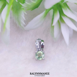 O6454 จี้พลอยเพอริดอทแท้ ( Peridot ) ตัวเรือนเงินแท้ 925 ชุบทองคำขาว