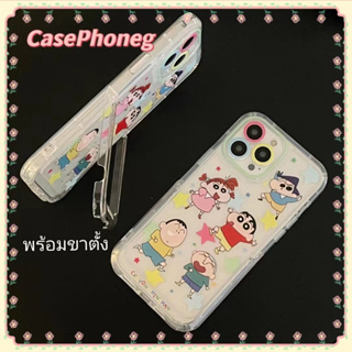 🍑CasePhoneg🍑พร้อมขาตั้ง การ์ตูน เครยอนชินจัง เคสใส เรียบง่าย 11 14 pro max ป้องกันการหล่น ขอบเต็ม case for iPhone 12 13