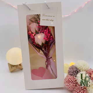 UoneHome พร้อมส่ง♥ H049 ช่อดอกไม้แห้ง ดอกไม้สบู่หอม ชุดของขวัญดอกไม้ มีไฟLED พร้อมการ์ด ให้แฟนให้เพื่อน ของขวัญวาเลนไทน์