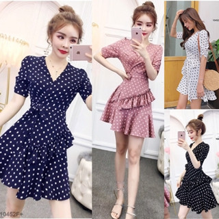 10452 Dress เดรส ลายจุด ผูกไขว้หน้า