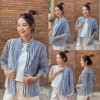 เสื้อคลุมผ้าฝ้ายลายไทย ทรงคอจีน กันร้อน กันหนาว