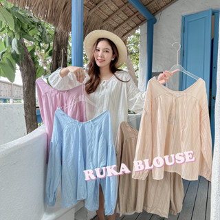 (โค้ด L299HIT ลด 20%) RUKA BLOSE เสื้อแขนยาว ผ้าฝ้ายลายผ้าทอ เนื้อผ้าไม่หนาไม่บาง แมทช์ง่าย