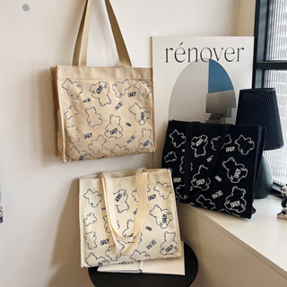YOLO0623 กระเป๋า Tote พิมพ์ลายหมีน้อย พร้อมส่ง 3 สี