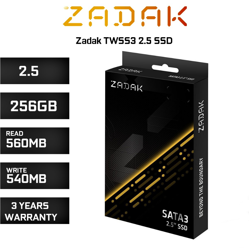128GB / 256GB / 512GB / 1TB SSD (เอสเอสดี) ZADAK TWSS3 SATA3 (6Gb/s) 2.5" 3D TLC ประกัน 5 ปี