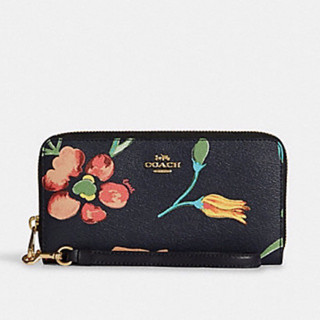 LONG ZIP AROUND WALLET WITH DREAMY LAND FLORAL PRINT (COACH C8694) GOLD/MIDNIGHT MULTI