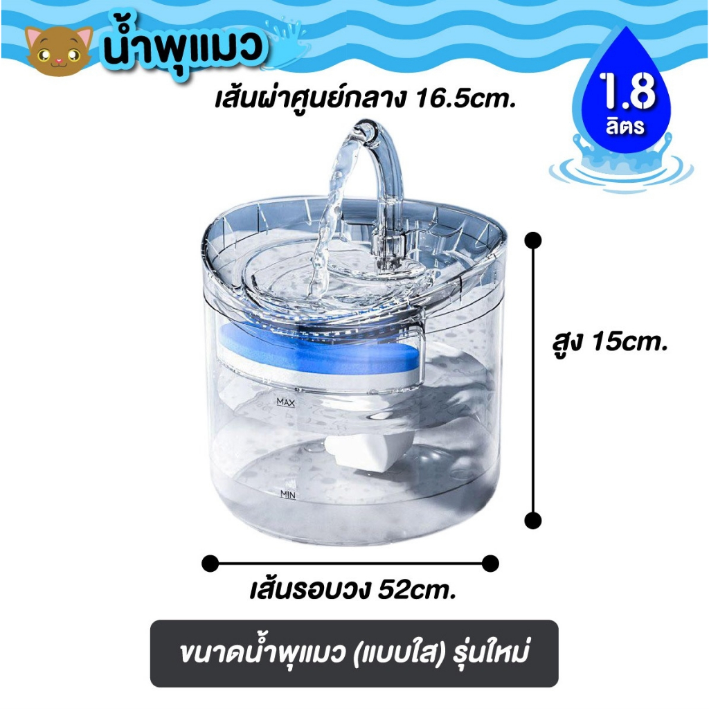 น้ำพุแมว หมา น้ำพุสัตว์เลี้ยง ที่ให้อาหารสัตว์ แบบกลม สีใส น้ำพุแมวสัตว์เลี้ยงอัตโนมัติ - รูปที่ 7
