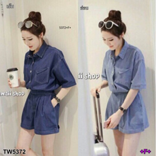 CS5372 Set เชิ้ตยีนส์เทียม+กางเกงขาสั้น Set: denim shirt + shorts