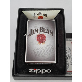 ZIPPO 49323  JIM BEAM  STREET CHROME COLOR IMAGE   สีเงินผิวโครเมี่ยมลายแบบสกรีน  ผลิตปี2020 ถังในตรงปี  ของใหม่ของแท้