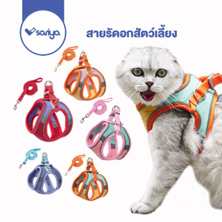 SARIYA สายรัดอกสัตว์เลี้ยง (AB106) หนังกลับ หนังนิ่ม ใส่สบายไม่อึดอัด สายจูงแมว สายจูงสุนัข  Suede Pet Harness