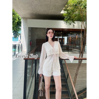 Lover’s shop เซ็ต2ชิ้น ลุคชิวๆ ดีเทลเสื้อแขนยาวผูกโบว์ที่อก มาพร้อมกางเกงขาสั้น