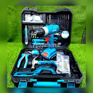 TOTAL ชุดเครื่องมือช่าง + สว่านไร้สาย 12V. รุ่น THKTHP11282 พร้อมแบตเตอรี่ + ที่ชาร์จ สว่าน