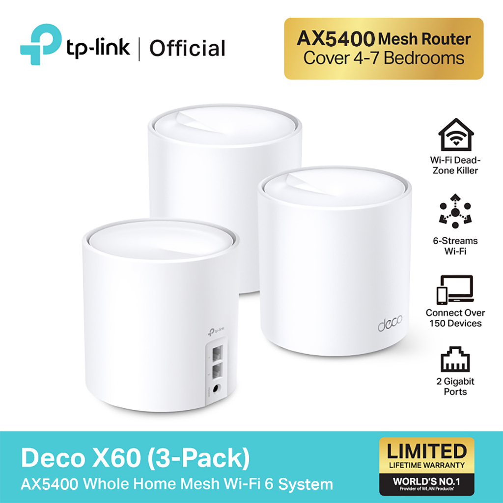 TP-Link Deco X60 AX5400 Mesh Wi-Fi6 ใน 1 กล่องมี 2 เครื่อง / 3 เครื่อง (สามารถเลือกซื้อได้)