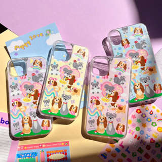 เคสสำหรับไอโฟน ลาย Puppy Love (พื้นหลังสีทึบ) - Dual Guard เคสใส 2 ชั้น iPhone (ผลิตตามออร์เดอร์)