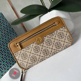 TORY BURCH T MONOGRAM JACQUARD ZIP CONTINENTAL WALLET แท้💯