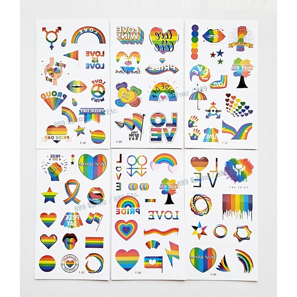sticker tattoo สติ๊กเกอร์ แทททู รอยสักชั่วคราว ลายสายรุ้ง ข้ามเพศ Pride Day LGBTQ LGBTQ+ สายสีม่วง ช