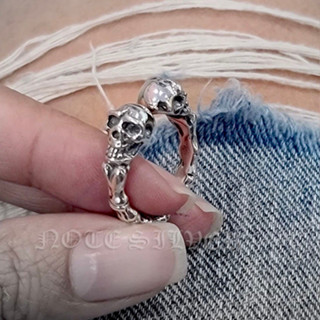 แหวน ข้อกระดูก หัวกะโหลกคู่ เงินแท้ Sterling Silver 925 NSRG2794