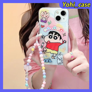 💕พร้อมส่ง💕iPhone 14 13 12 11 Pro Max เคส for เคสไอโฟน11 บางเบาพกพาง่าย แฟชั่น น่ารัก การ์ตูน เครยอนชินจัง โซ่มุก Case