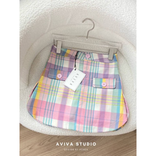 Aviva studio 💜💓กางเกงกระโปรงลายสก๊อตสีพาสเทล