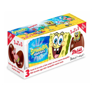 🧽 ไข่เซอร์ไพรส์ สพันจ์บ็อบ สแควร์แพนส์ มิลค์ช็อกโกแลต | Zaini SpongeBob SquarePants Milk Chocolate Surprise eggs 3x20g