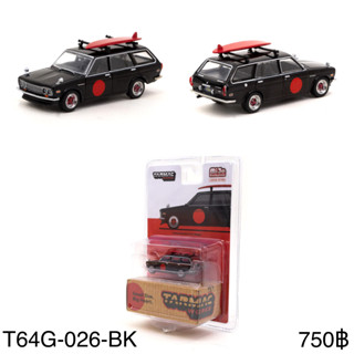 T64G-026-BK 	Tarmac 1:64 Mijo Datsun 510 Wagon Black with Surfboard