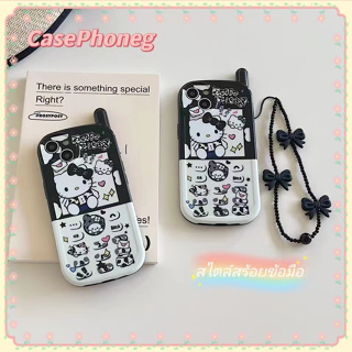 🍑CasePhoneg🍑ป้องกันการหล่น ขอบเต็ม สไตล์สร้อยข้อมือ iPhone 11 14 pro max การ์ตูน Hello Kitty สีดำ case for iPhone 12 13