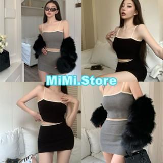 MiMi ✨พร้อมส่ง✨ ชุดเซ็ทเสื้่อครอปสายเดี่ยว + กระโปรง สไตล์เกาหลีมากๆ