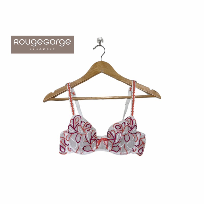 Rouge Gorge(รูจ จอร์จ)Sexy Braแบรนด์ฝรั่งเศส เสื้อชั้นในซีทรูขาวลายชมพูลูกไม้หลัง80B 70C 75C 80C 80D 75D 80D