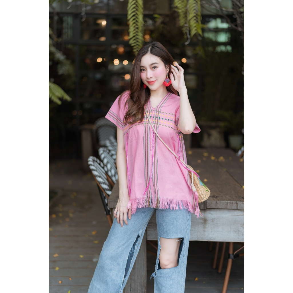 เสื้อกระเหรี่ยงทอมือ เนื้อผ้าดี-ทำจากผ้าฝ้ายทอ100% ซักไม่หด-สีไม่ตก-สีสวย-งานตรงปกจ้า