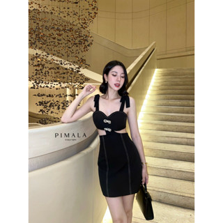 pimala-ดรสคุมโทนเรียบหรูสายผูกโบว์ปรับได้ตามชอบ