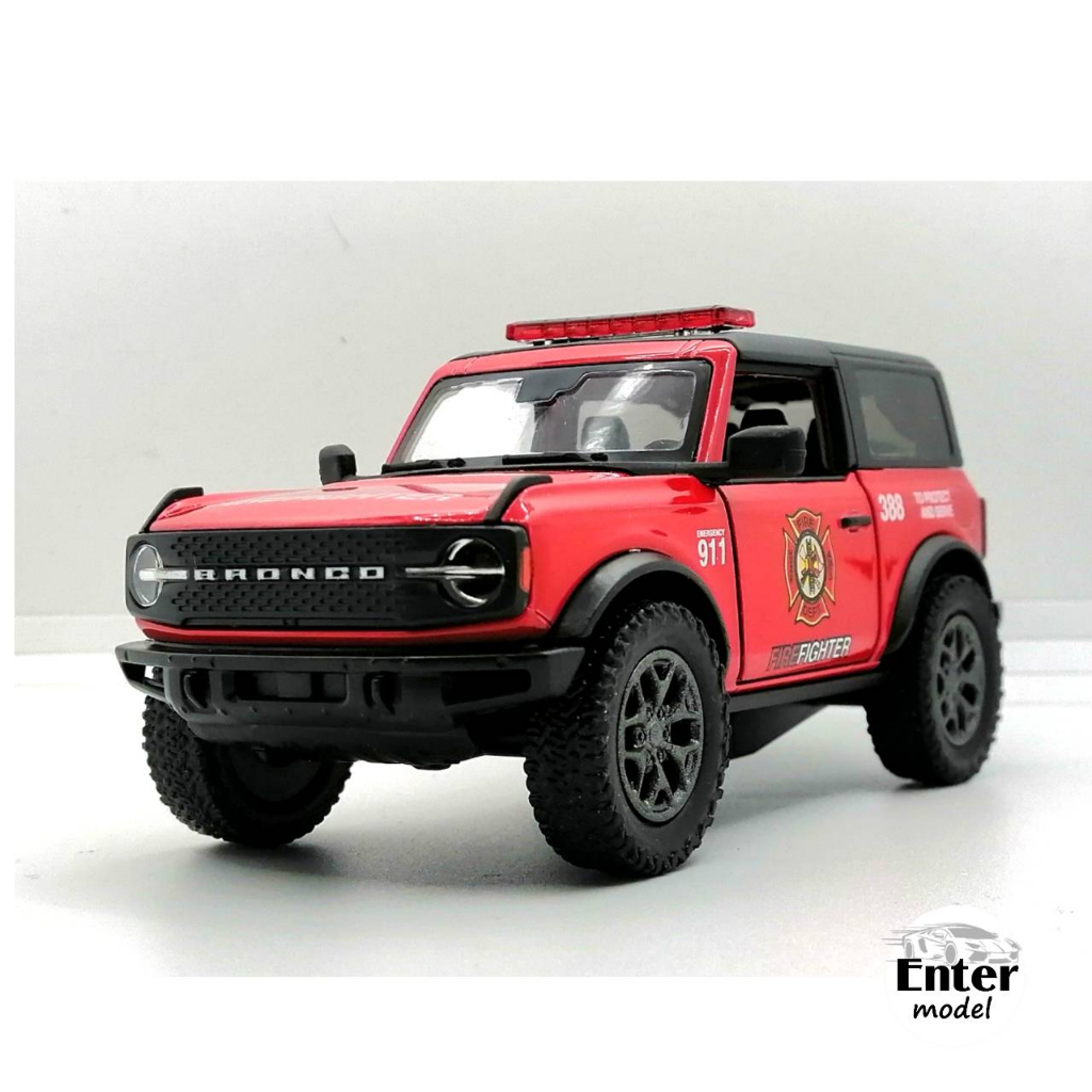 KINSMART​ โมเดลรถเหล็ก​ ลิขสิทธิ์​แท้ รถตำรวจ 2022 Ford Bronco (Firefighter) Scale 1/34 ยาว 12.5cm