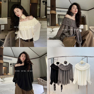 Nudeaholic 💚 CAMI TOP เสื้อเปิดไหล่ ผ้าชีฟองอย่างดี มาพร้อมดอกไม้ เก๋มากก