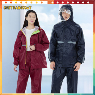 A1207 ชุดกันฝน Raincoat เสื้อกันฝน มีแถบสะท้อนแสง (เสื้อแบบมีหมวกฮู้ดพับเก็บได้+กางเกง+กระเป๋า)ผ้าโพลีเอสเตอร์อย่างหนา