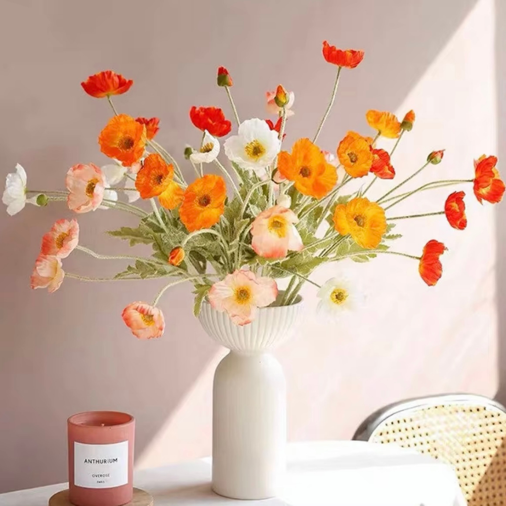 OurHome [พร้อมส่ง] ดอกป๊อปปี้ 4 หัว Artificial 4 heads of poppy flower ดอกไม้ปลอมงานแต่งงานและของตกแต่งบ้าน โรงแรม
