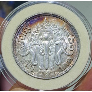 เหรียญบาท ร.6 เนื้อเงิน ..เหรียญไอราพต ขนาด หนึ่งบาท พ.ศ 2461 **ตัวติด**(ปีหายาก) สภาพสวย