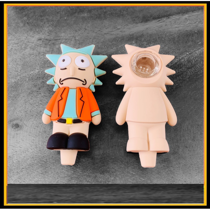 🍁Plpe แก้ว บ้องพกพา Plpeการ์ตูน Rick and Mortyตัวจับทำจากยางซิลิโคน โจ๋แก้ว โจ๋พกพา หลอดแก้วอเนกประส