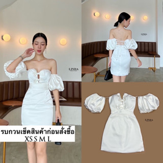 DRESS สีขาว แต่งโบว์ สองชิ้น ระหว่างอก แอบเซ็กซี่ ปาดไหล่ แขนตุ๊กตา แอบโชว์หลัง   จะใส่ดินเนอร์ จะใสออกเดท หรือจะปาร์ตี้