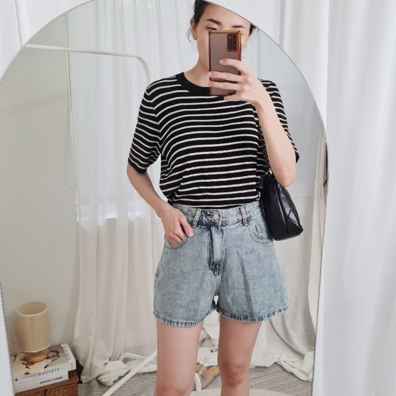 [ A61 ] WARA เสื้อคอกลมแขนสั้นไหมพรมหน้าร้อน เนื้อนิ่มลายริ้ว ราคา ถูกที่สุด ดีลบีเคเค แกลเลอรีภาพที่ 6