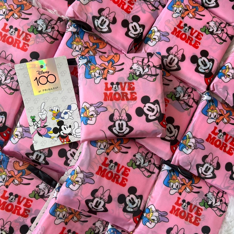 กระเป๋าช้อปปิ้งพกพา Primark Shopping bag ลาย mickey & friends สีชมพู กระเป๋าพับได้