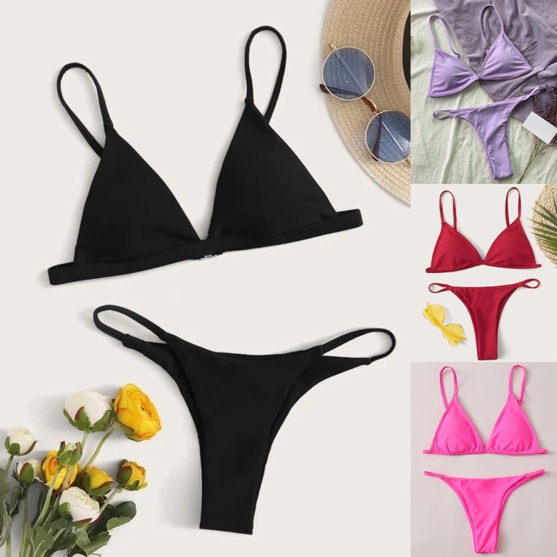 ชุดว่ายน้ำ บิกินี่สายฝอสวยตรงปก มีฟองน้ำ ตะขอหลังพร้อมส่ง