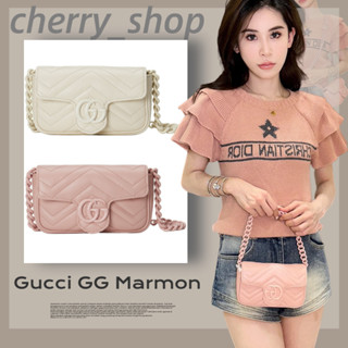 🍒Gucci GG Marmont belt bag ผู้หญิง/กระเป๋าสะพายไหล่/กระเป๋าสะพายข้าง🍒