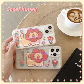 🍑CasePhoneg🍑ป้องกันการหล่น ขอบเต็ม iPhone 11 14 pro max เส้นขอบโปร่งใส การ์ตูน สิงโตน้อย หวานสวย case for iPhone 12 13