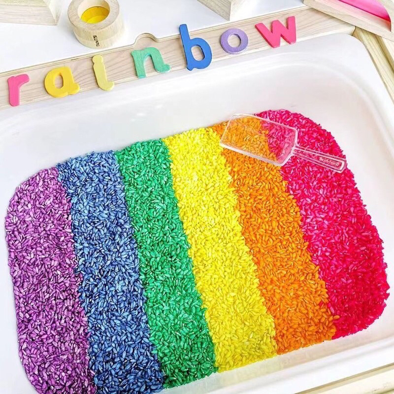 Rainbow dyed rice ข้าวสารสี ข้าวสารสีรุ้ง ข้าวสารย้อมสี sensory play montessori🇹🇭🇹🇭