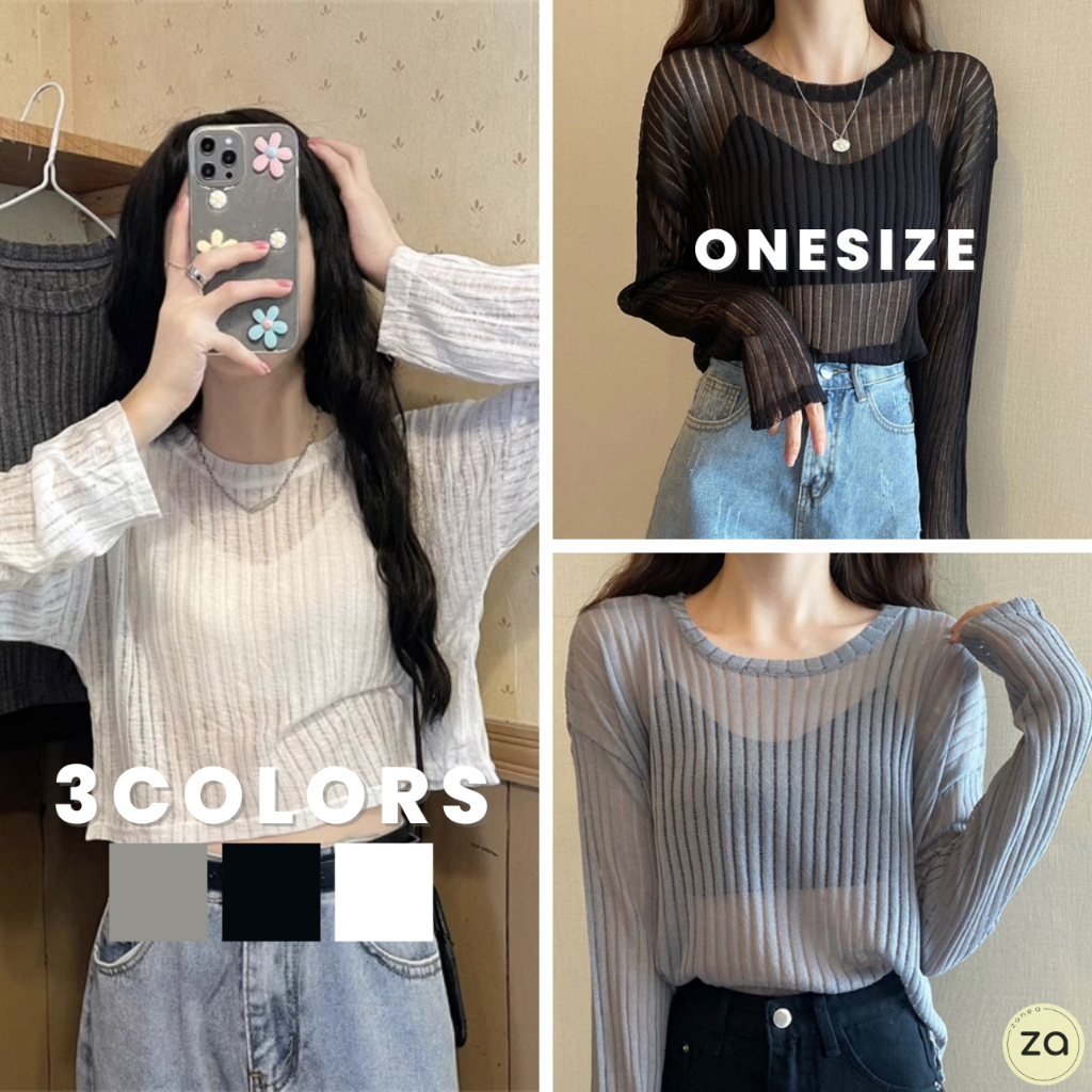 (เหลือ 66 ใส่โค้ด DETNOV30) HOT SALE เสื้อครอปผ้าไหมพรมซีทรู 3 สี แขนยาว