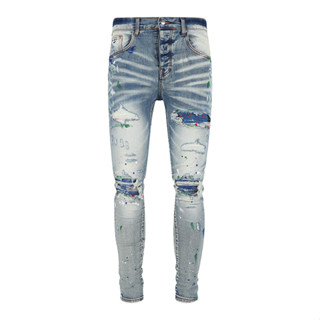 Amiri wash water hole to do old splashed ink patchwork slim denim jean