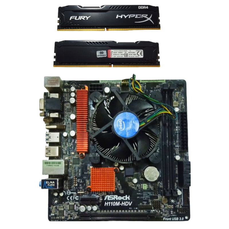 *ส่งฟรี*เมนบอร์ดพร้อมซีพียู 3.7gh Core i3 gen 6 6100+แรม8gb ddr4 พร้อมฮีทซิงค์และฝาหลัง