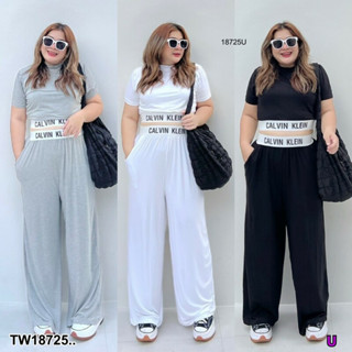 TW18725 Set #Bigsize 2 ชิ้น เซทเสื้อครอปคอเต่าแขนสั้น+กางเกงขายาว